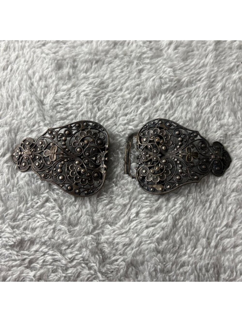Antique Ornate Filigree Silver-Toned Belt Buckle Clasp  Floral 4 Inches Wide